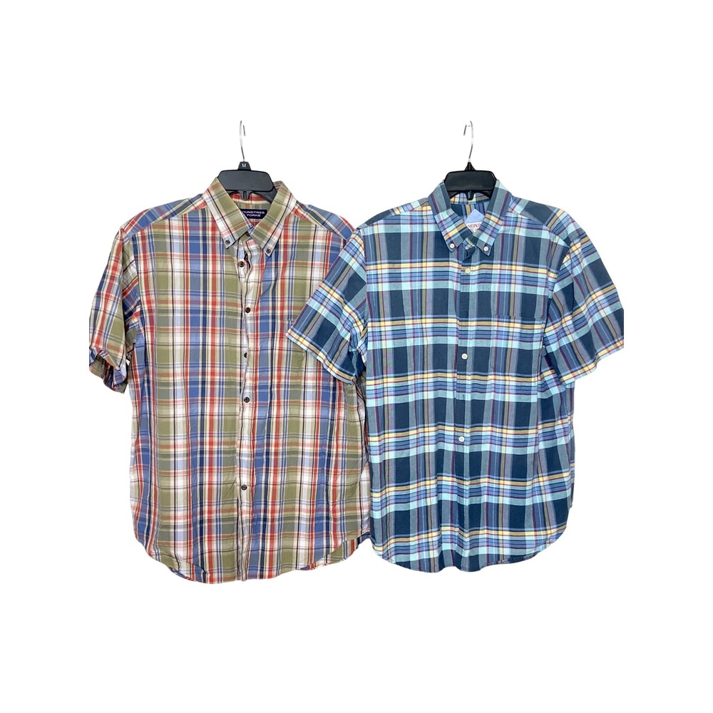 Lot 2 Mens Plaid Button Down Shirts Roundtree Yorke & Merona Large Short Sleeve